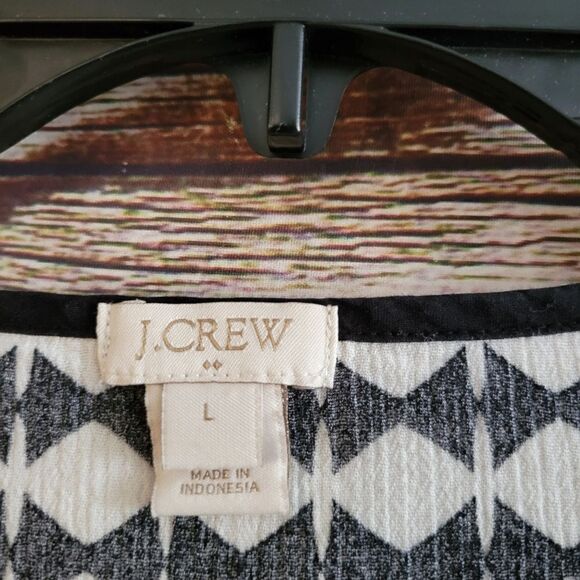 J.Crew mid Sleeve Women's Top black/white large pre-owned - Picture 3 of 6